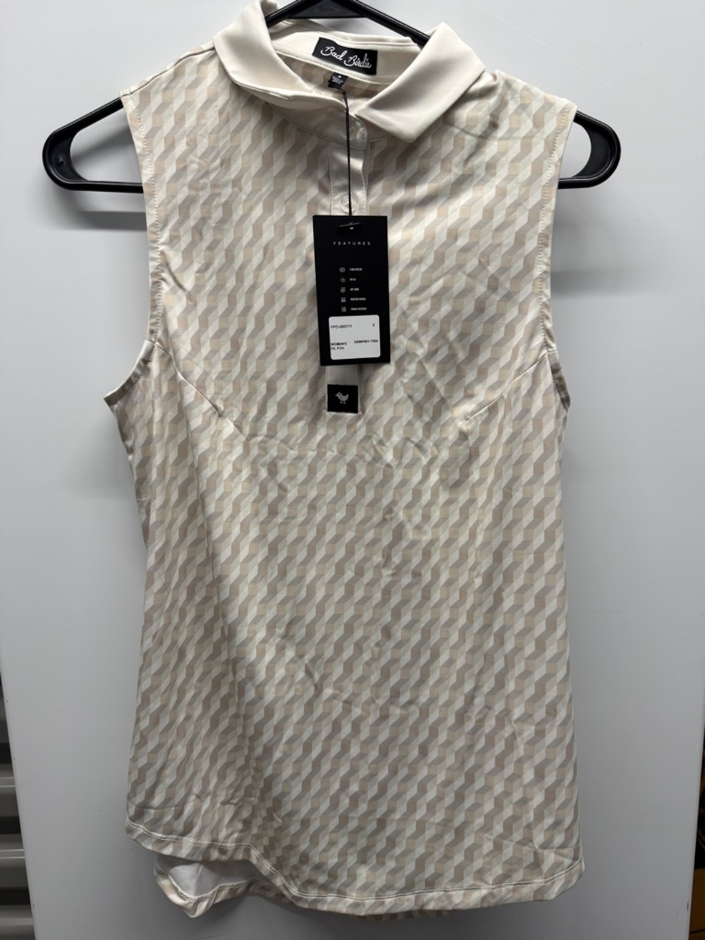 Bad birdie golf  Sleeveless Polo Top - Beige/White small